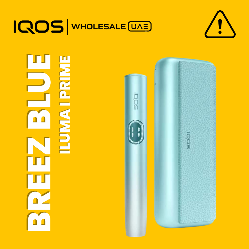 IQOS ILUMA i PRIME Breeze Blue premium heated tobacco device in Dubai UAE, two-piece holder and charger for Terea sticks, wholesale and retail IQOS ILUMA i PRIME Breeze Blue premium heated tobacco device in Dubai UAE, two-piece holder and charger for Terea sticks, wholesale and retail