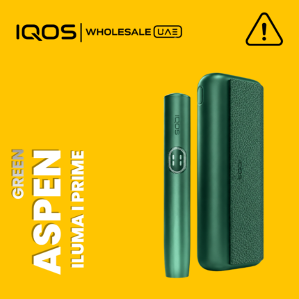 IQOS ILUMA i PRIME Aspen Green premium heated tobacco device in Dubai UAE, two-piece holder and charger for Terea sticks, wholesale and retail